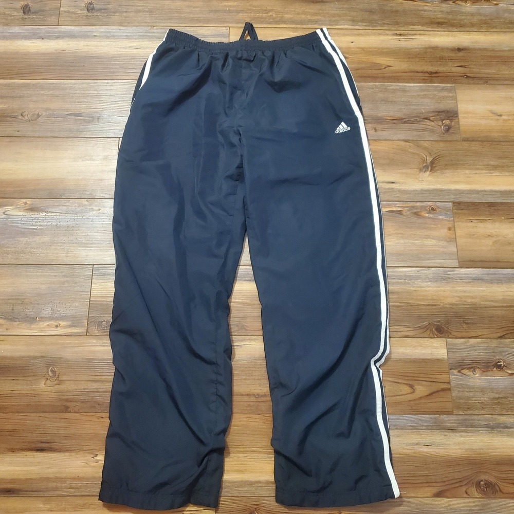 Adidas Navy Blue Track Pants Y2K White Stripe Mesh Lined Windbreaker Mens XL